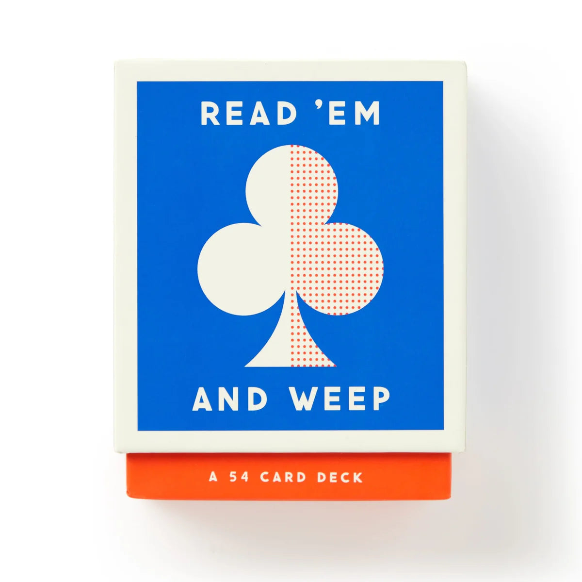 Read 'Em and Weep playing cards: a white club on blue
