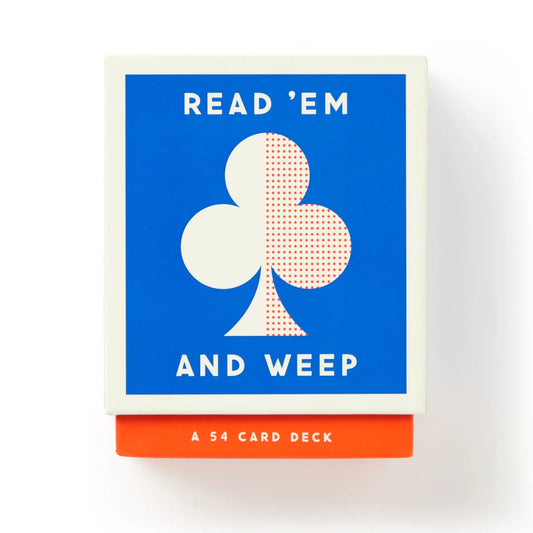 Read 'Em and Weep playing cards: a white club on blue