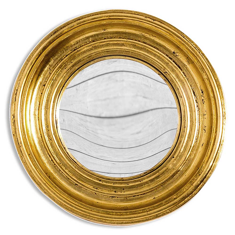 Small round convex mirror with an antique gold frame
