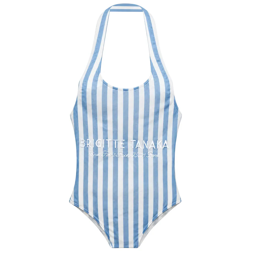 Brigitte Tanaka organza bag shaped like a blue and white striped swimsuit