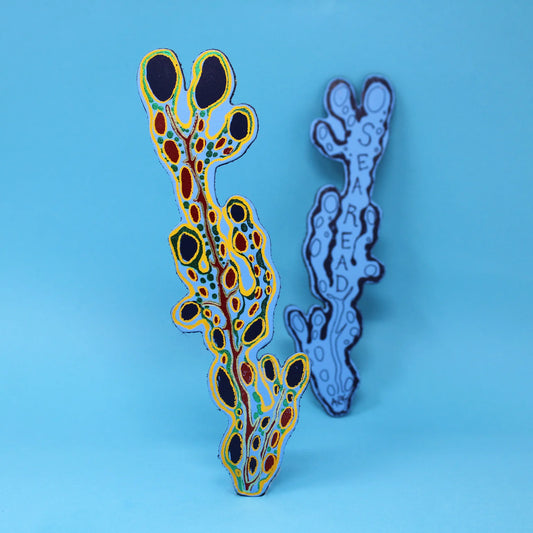 Ark blue seaweed bookmarks, one reading 'Seareads', on blue