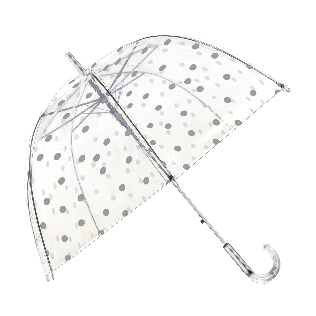 Clear dome umbrella with silver polka dots