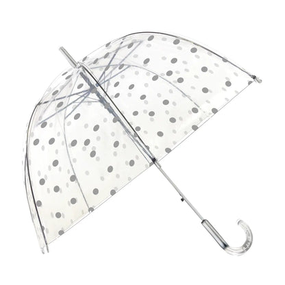 Clear dome umbrella with silver polka dots
