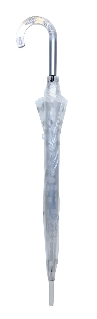 Silver polka dot umbrella folded