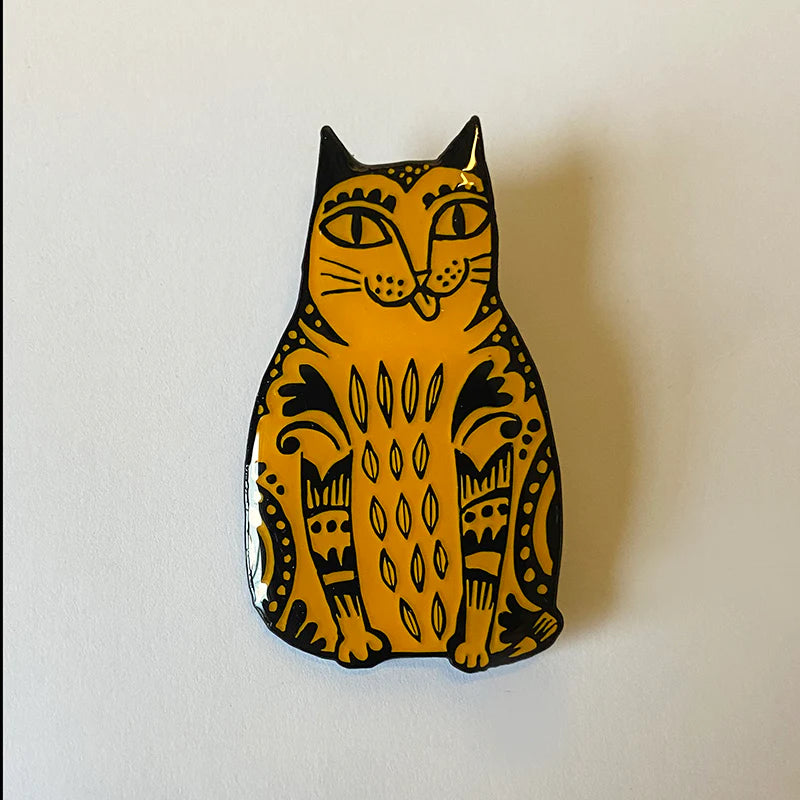 Lush Designs orange sitting cat enamel badge