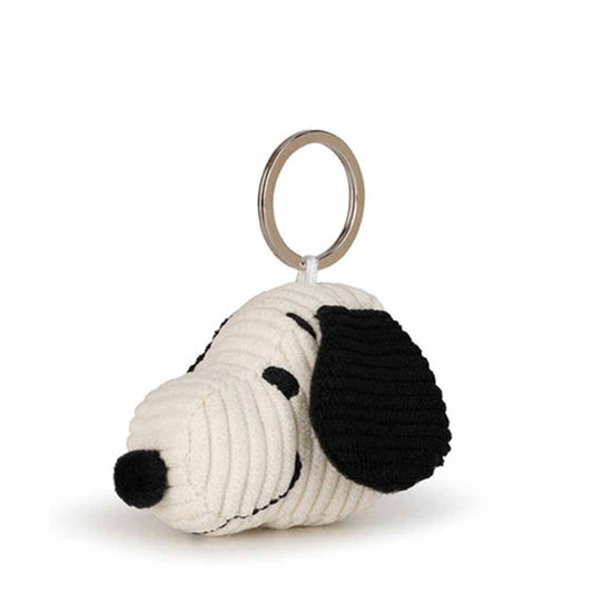 Snoopy head key ring in white and black corduroy