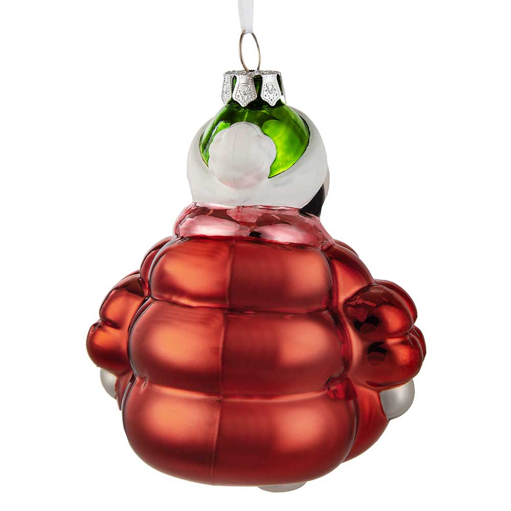 Back of the Snoopy puffa glass decoration