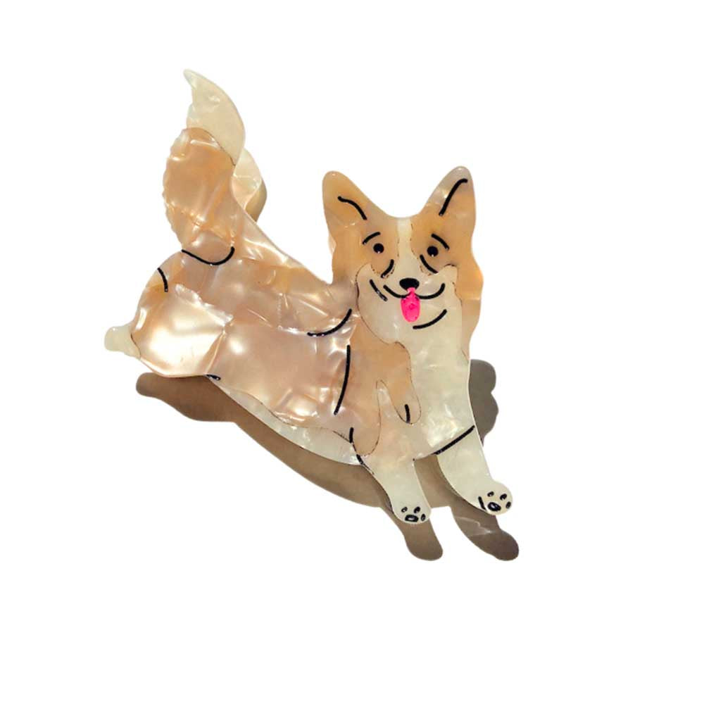 Corgi-shaped claw hair clip in pearly tan and white