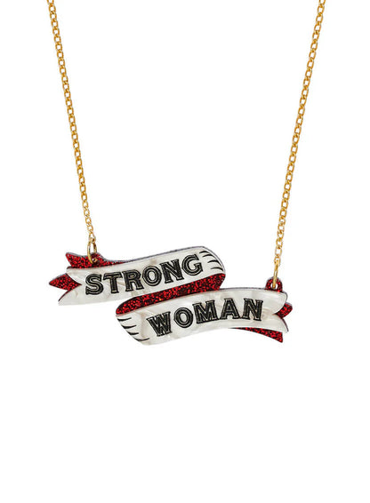 Tatty Devine 'Strong woman' banner necklace on a gold chain