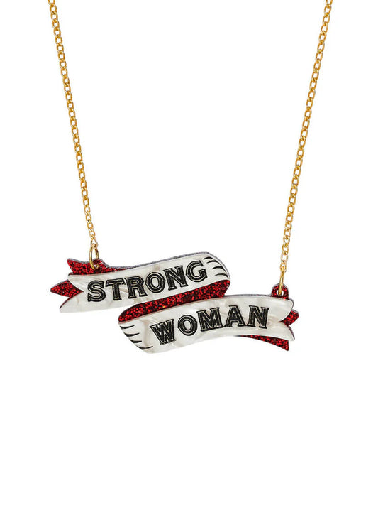 Tatty Devine 'Strong woman' banner necklace on a gold chain