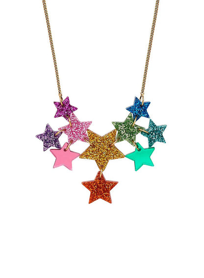 Tatty Devine Super Star necklace: a cluster of rainbow glitter stars on a gold chain