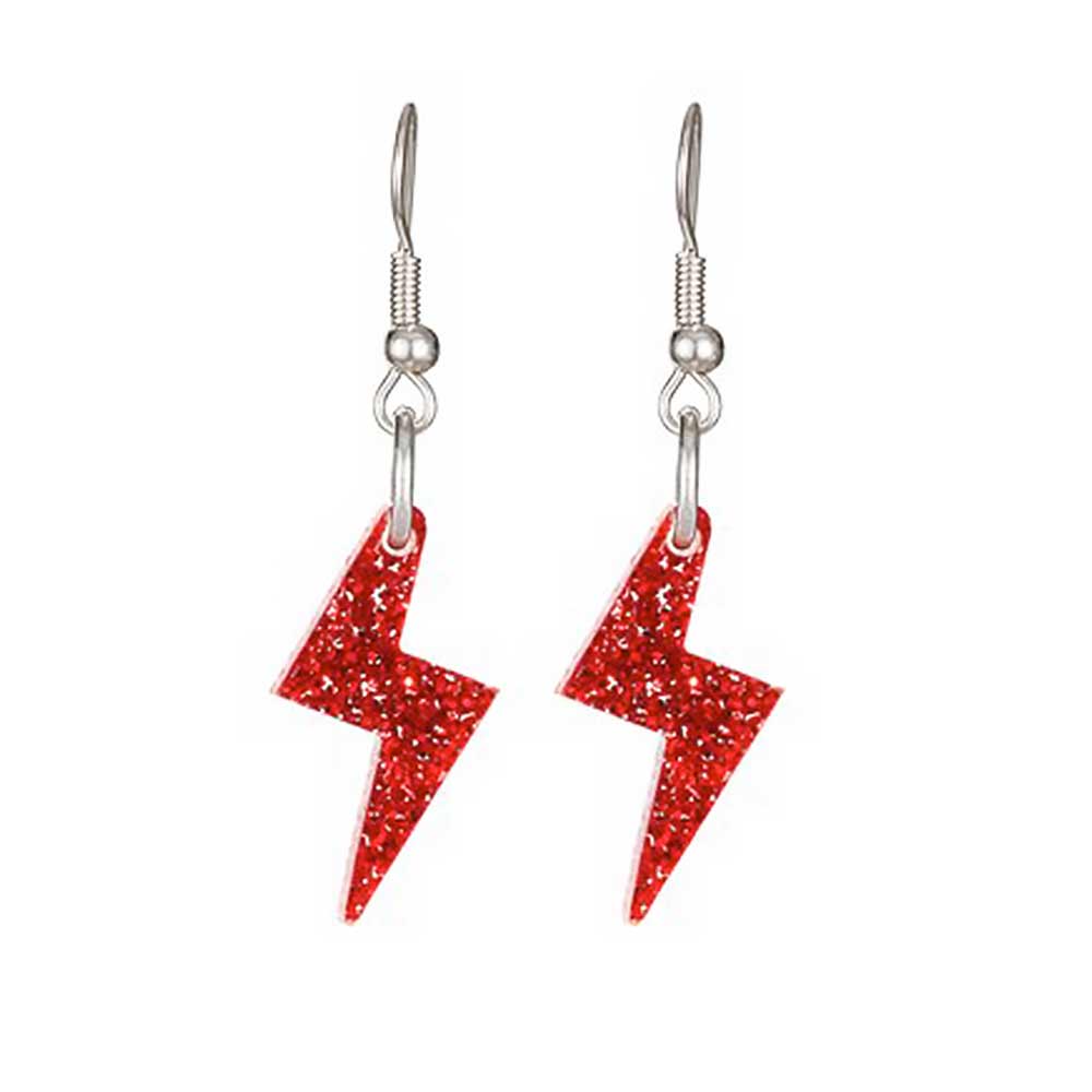 Red glitter lightning bolt drop earrings