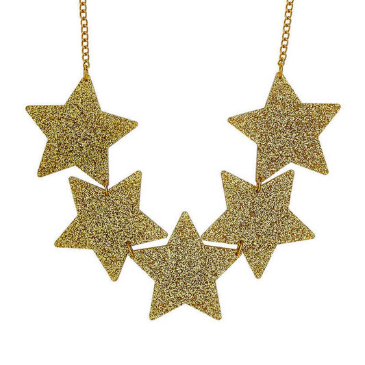Tatty Devine giant shooting star necklace: five gold glitter stars