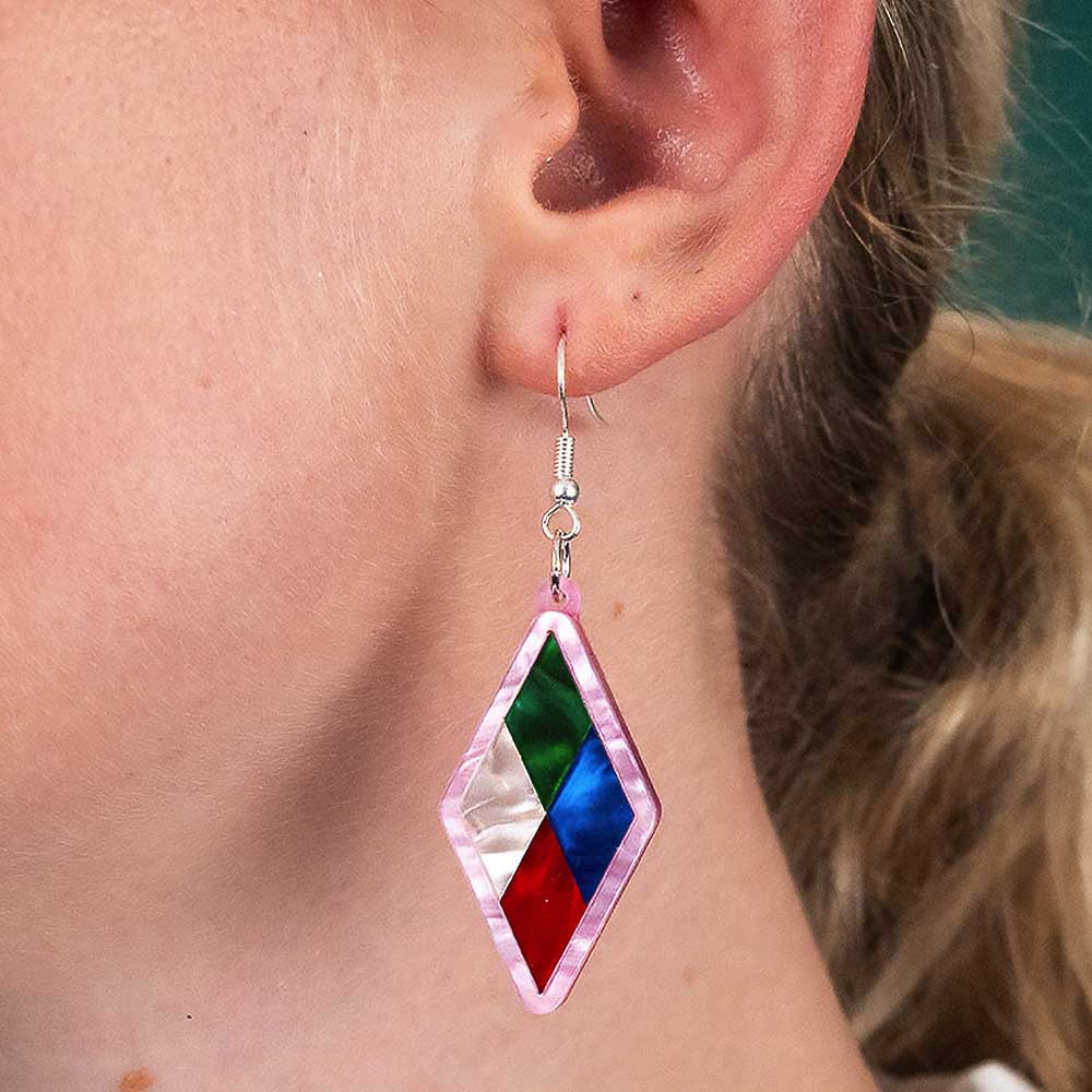 Harlequin earring worn