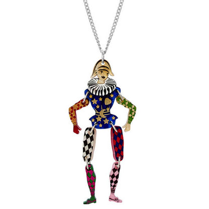 Tatty Devine harlequin pendant: a jointed harlequin figure in patterned colours