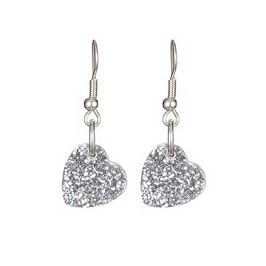 Tatty Devine heart charm earrings in silver glitter