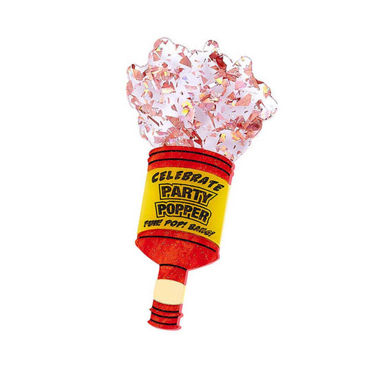 Tatty Devine party popper brooch with pink glitter confetti