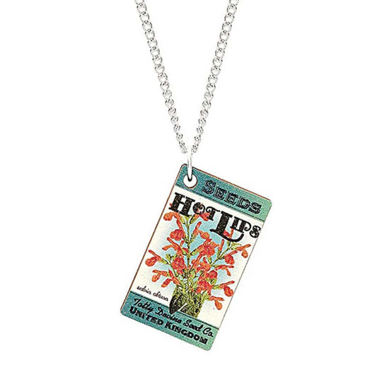 Tatty Devine seed packet necklace: a vintage-style seed packet of red tulips