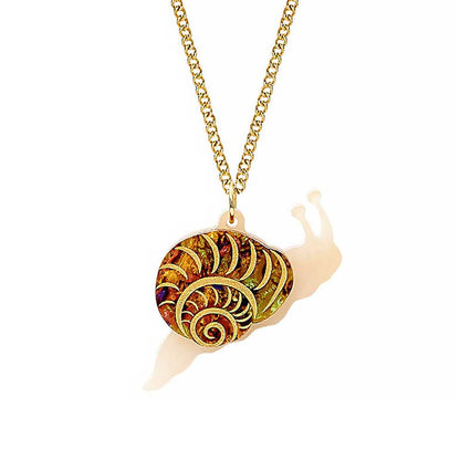 Gold glitter snail pendant with a peach body on a gold chain