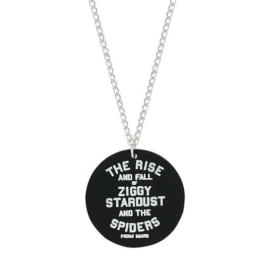 Black round pendant on a silver chain: The Rise and Fall of Ziggy Stardust and the Spiders from Mars