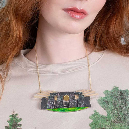 Woman wearing the Stonehenge necklace