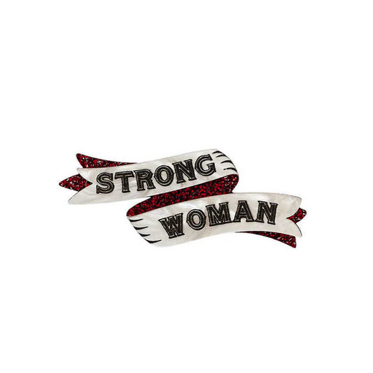 Tatty Devine 'Strong woman' brooch: a banner in silver and red glitter