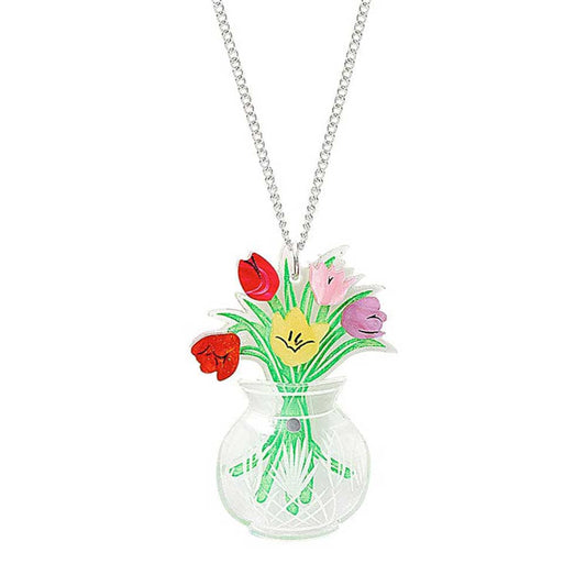 Tatty Devine tulip vase pendant: tulips in a clear vase
