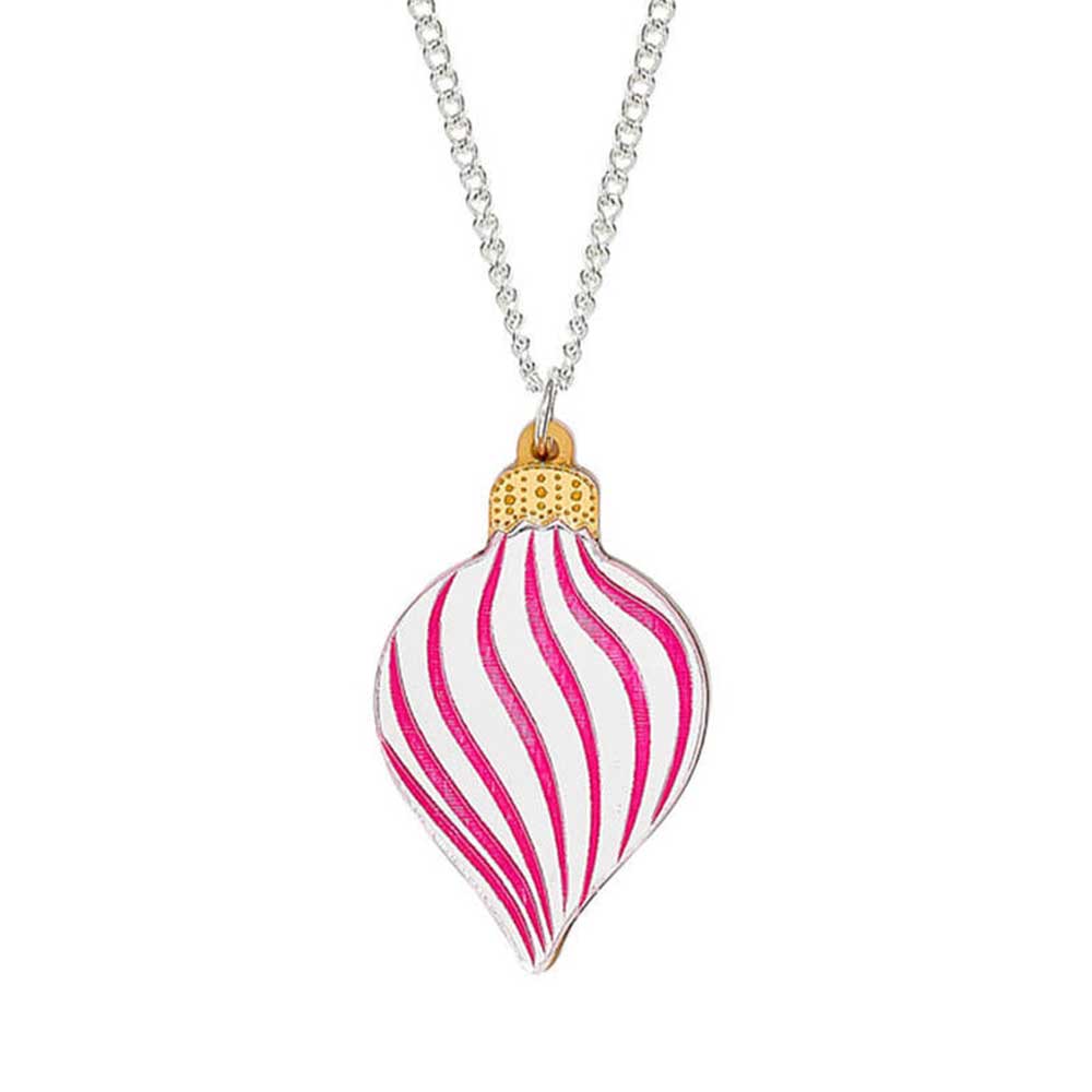 Tatty Devine vintage bauble pendant with pink and white swirls