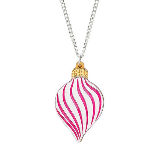 Tatty Devine vintage bauble pendant with pink and white swirls