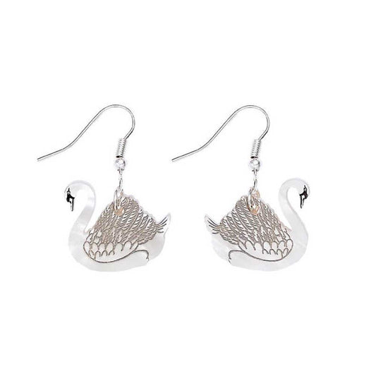 Silver vintage-style swan drop earrings