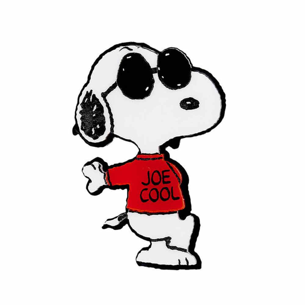 Tatty Devine x Peanuts Joe Cool brooch: Snoopy in sunglasses and a red 'Joe Cool' shirt