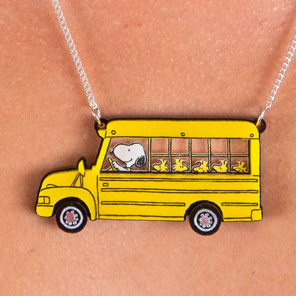 Snoopy school bus necklace worn