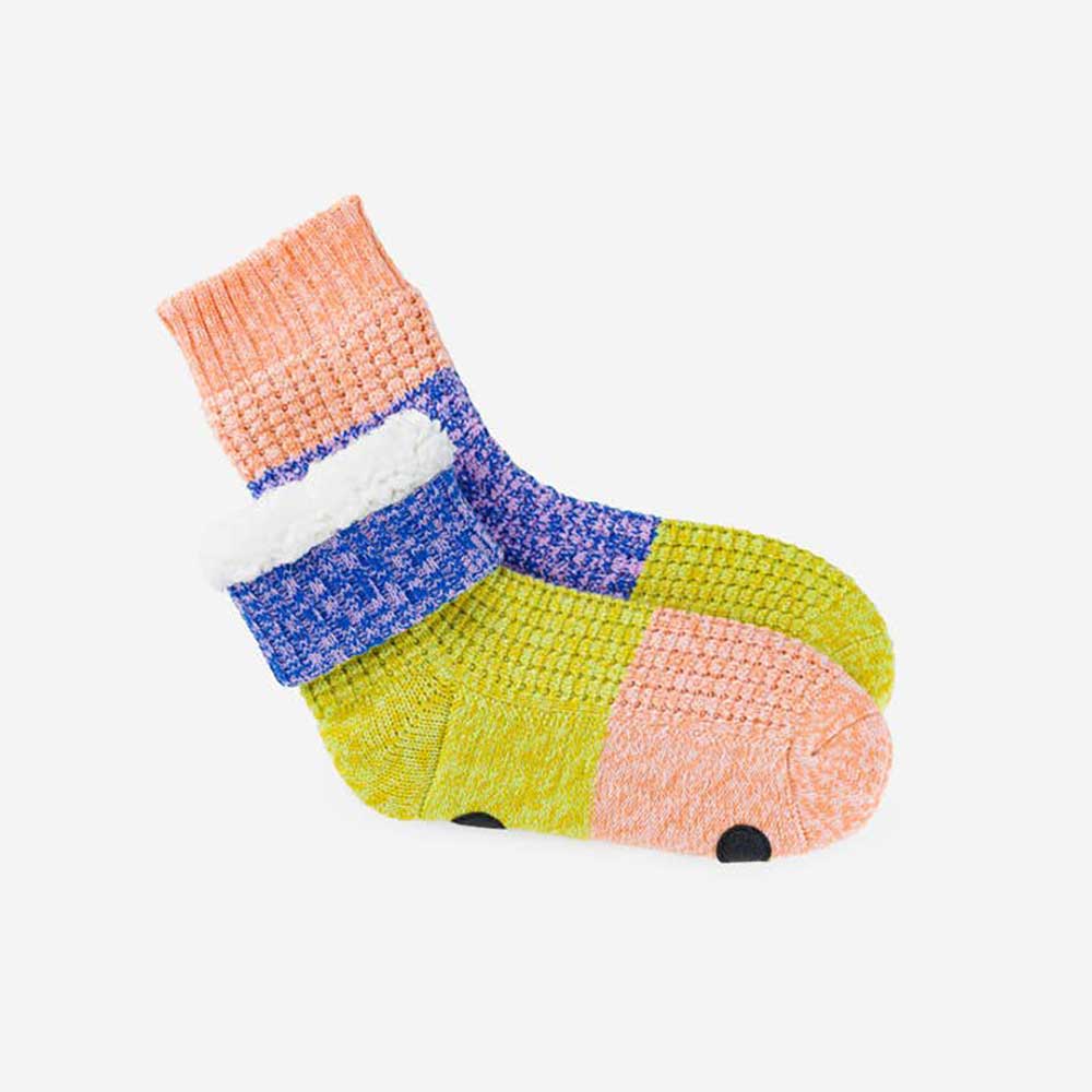 Trio waffle house sock folded to show the fleecy lining