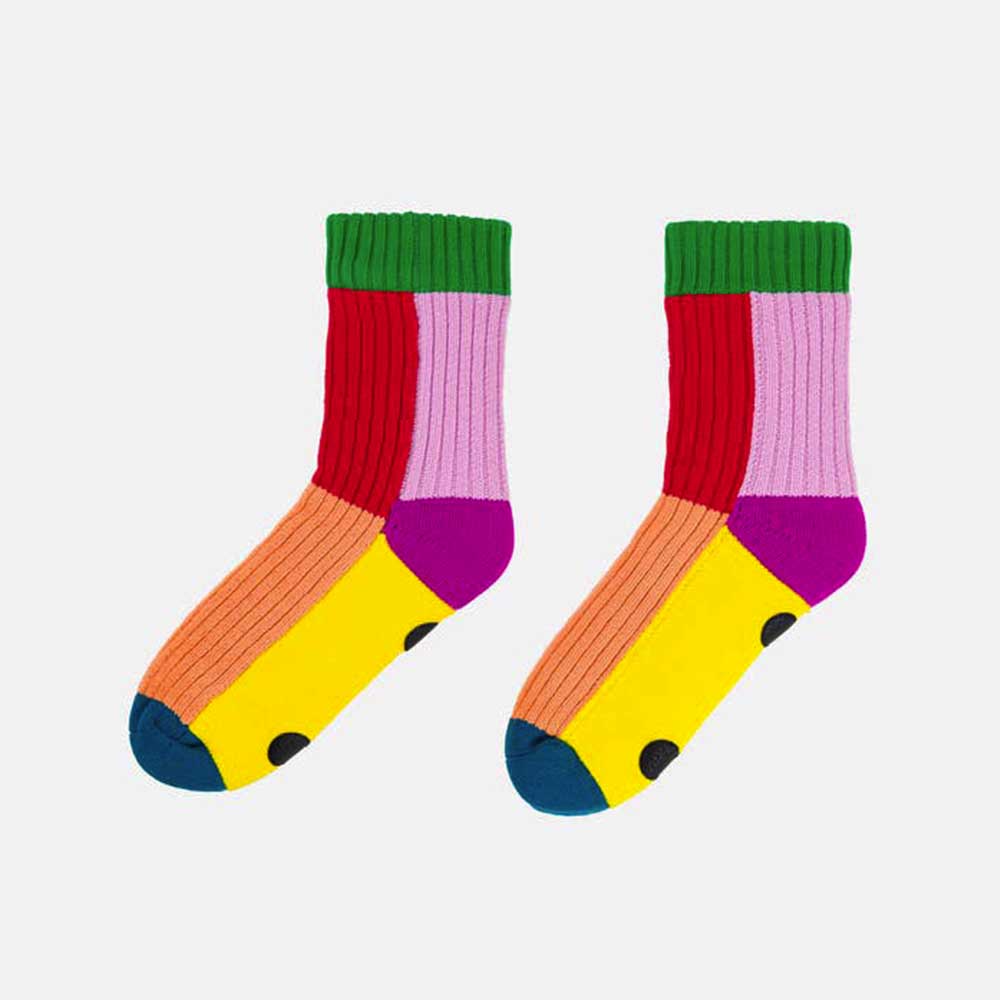 Verloop Kaleidoscope house socks, L/XL, colour-blocked in red, pink, orange, yellow and teal