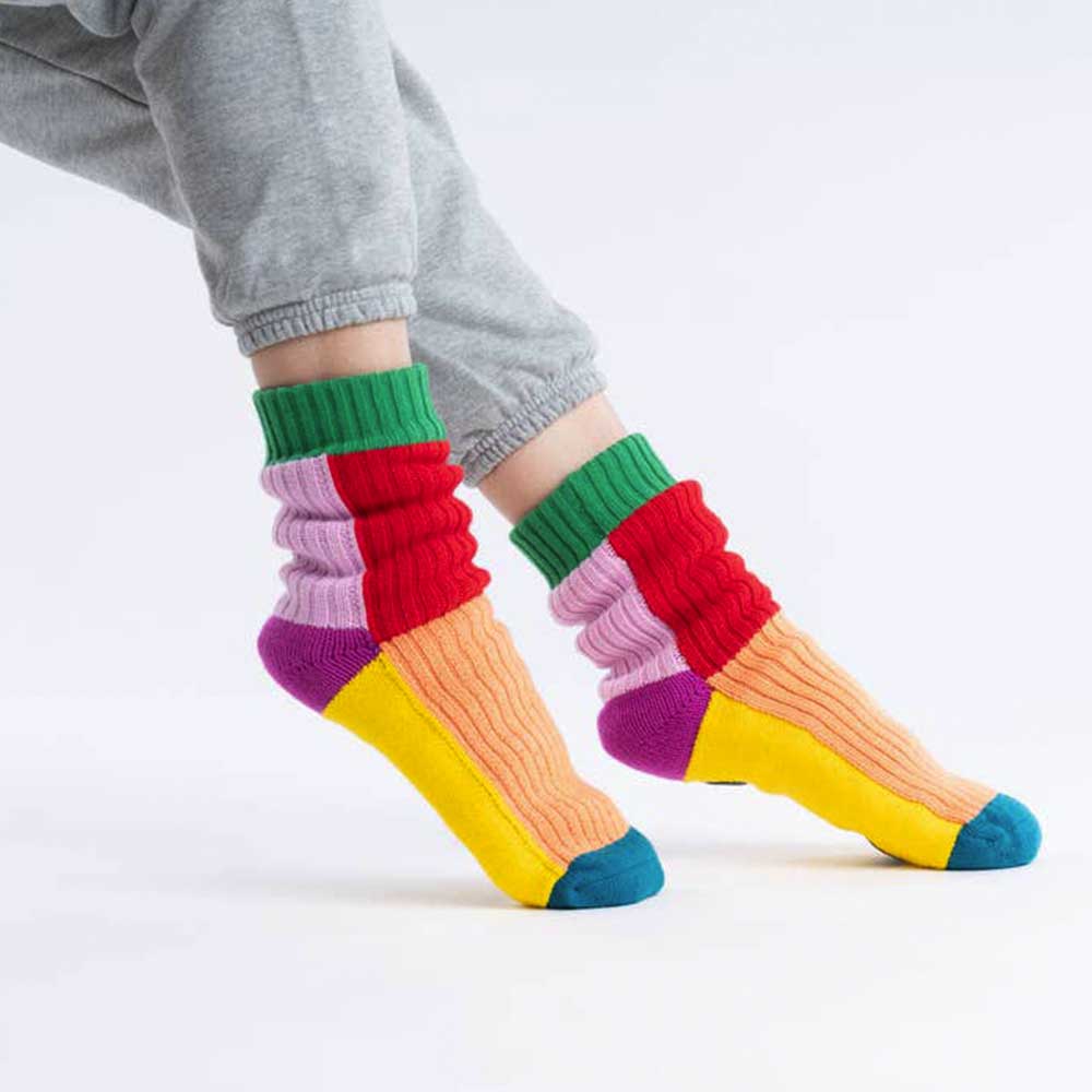 Person wearing the Kaleidoscope house socks