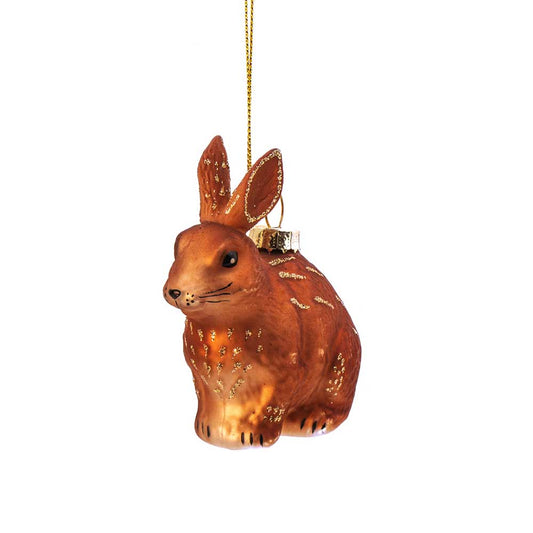Glass Christmas bauble shaped like a brown woodland bunny