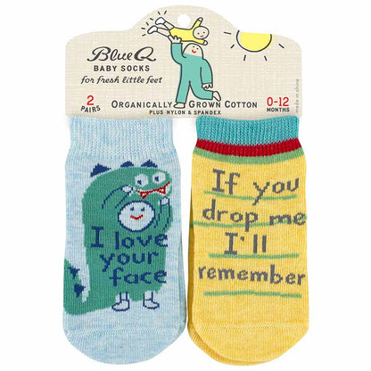 Front of the Your Face and Drop Me baby socks pack