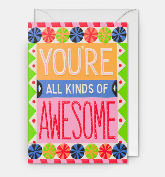 Lagom card with patterned lettering: 'You're all kinds of awesome'