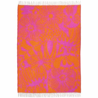 Klippan Blomranka Cerise and Orange Lambswool Blanket