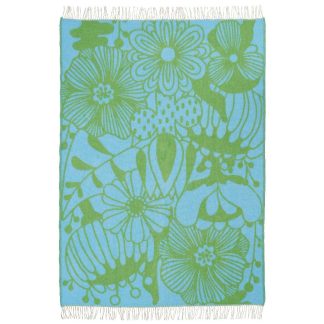 Klippan Blomranka Green and Blue Lambswool Blanket