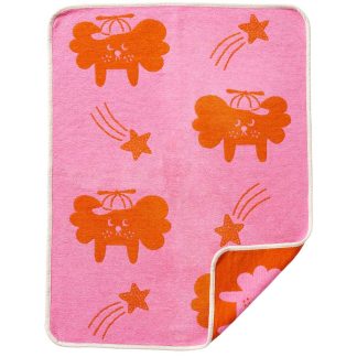 Klippan Flying Dog Pink/Orange Cotton Chenille Blanket