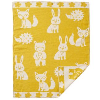 Klippan Smile Yellow Animal Brushed Cotton Baby Blanket