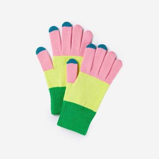 Verloop Trio Colourblock Knit Touchscreen Gloves Green Pink