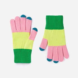 Verloop Trio Colourblock Knit Touchscreen Gloves Green Pink