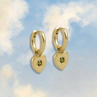 Peridot Heart Charm Earrings Gold